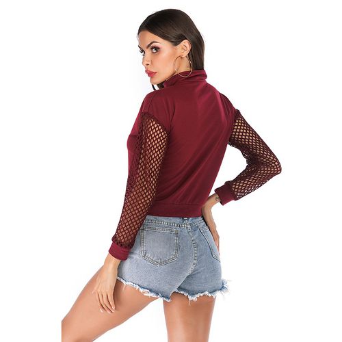 Mesh Stitching Casual Spring Slim Zipper Women Sweatshirt