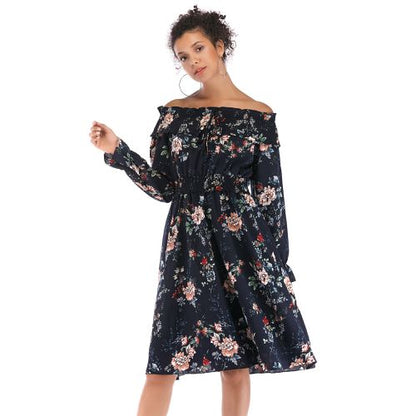 Sexy off-the-shoulder chiffon spring Summer lotus leaf sleeves shredded flower A-word skirt Women Dresses