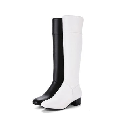 Women Zip Low Heels Knee High Boots