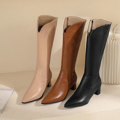 Pointed Toe Women High Heel Knee High Boots