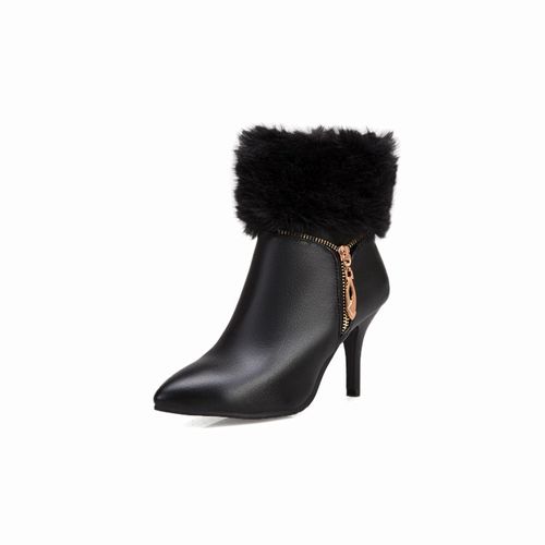 Women Pointed Toe High Heels Short Boots Winter Shoes