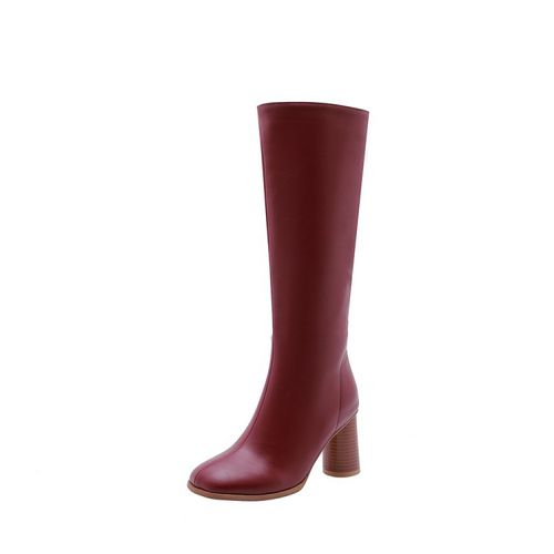 Women Round Toe High Heels Knee High Boots