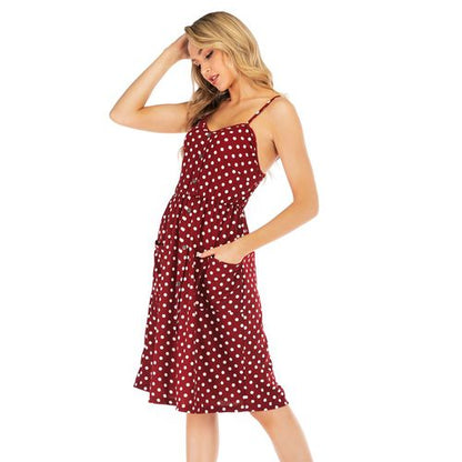 Sexy Polka Dot Suspender Skirt Polka Dot Printed Skirt with Big Pendulum Women Dresses