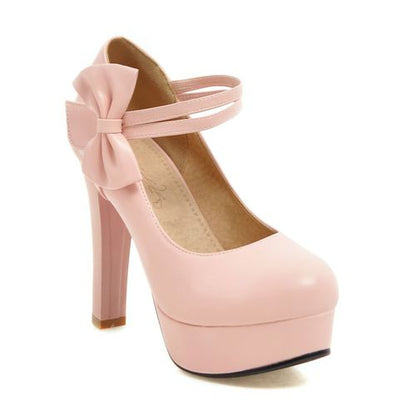 Women Bowtie High Heels Chunky Heel Platform Pumps