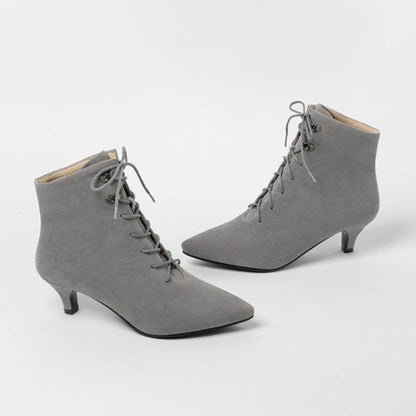 Pointed Toe Lace Up Women's High Heeled Ankle Boots