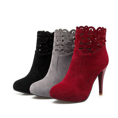 Pointed Toe Hollow Zip Women's High Heeled Ankle Boots