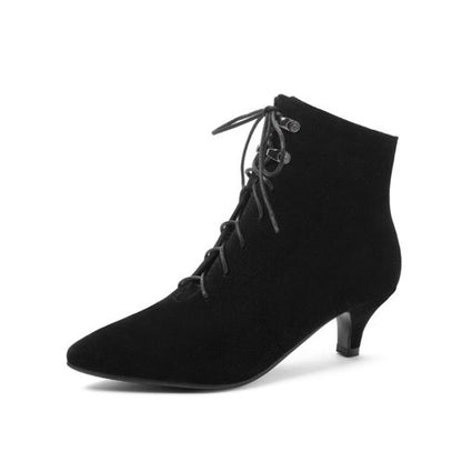 Pointed Toe Lace Up Women's High Heeled Ankle Boots