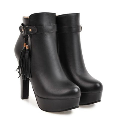 Women's Tassel High Heels Platform Short Boots