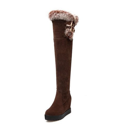 Women Fur Platform Wedges Tall Boots