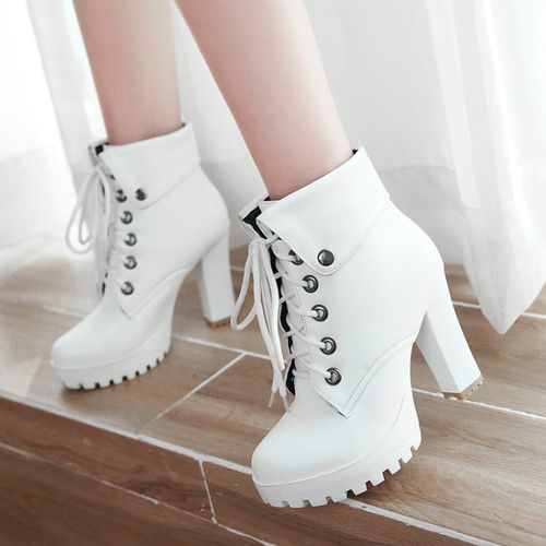 Women's Lace Up High Heels Platform Short Boots