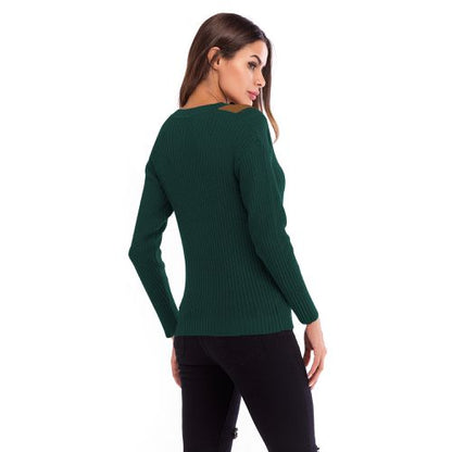 Contrasting Casual Sweater Women's Spring Cross V-neck Slim Sweater