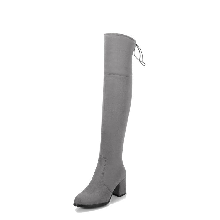 Slim Flock Over the Knee Boots Chunky Heels 6714