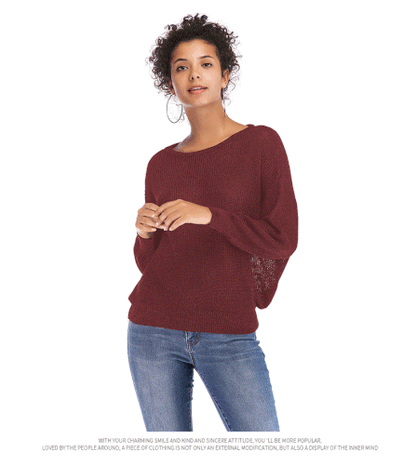 Women's Spring Loose Sweater with Lace-up Casual Sweater Before and After Solid Color