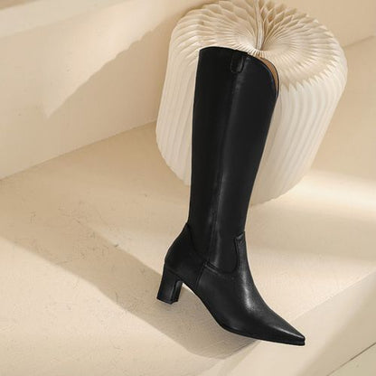 Pointed Toe Women High Heel Knee High Boots