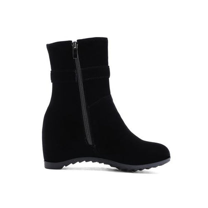 Women Metal Buckle Pearl Wedges Short Boots Winter Shoes