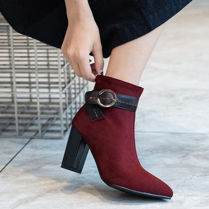 Pointed Toe Buckle Women's High Heeled Ankle Boots