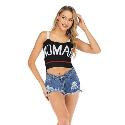 Sexy Letter Printed Sleeveless Short Women Tank Top