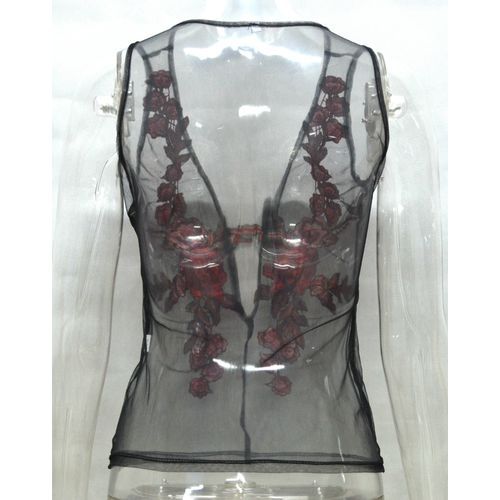 Embroidered Transparent Slings Sexy Deep-v Sleeveless Women Tank Tops