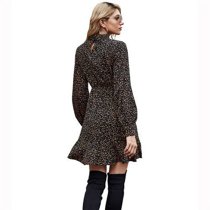 Ins Fashion Elegant Beam Waist Flounce Winter Fall Women's Dresses