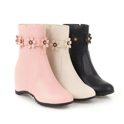 Women Flower Wedges Short Boots Winter Shoes