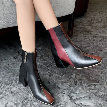 Square Toe Women High Heels Short Boots