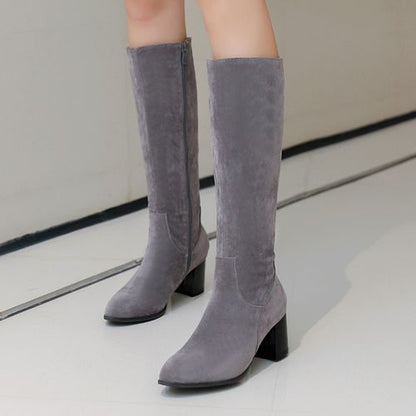 Pointed Toe Zipper Women High Heel Knee High Boots