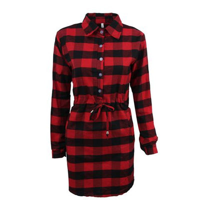 Plaid Shirt Spring Summer Skinny Beam Waist Mid Length A-line Skirt Women Dresses