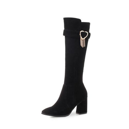 Women Love-shaped Buckle High Heels Knee High Boots