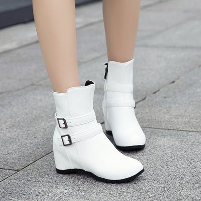 Women Buckle Wedges Heeled Short Boots Winter Shoes