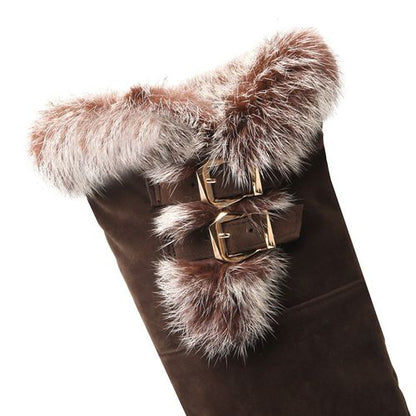 Women Fur Platform Wedges Tall Boots