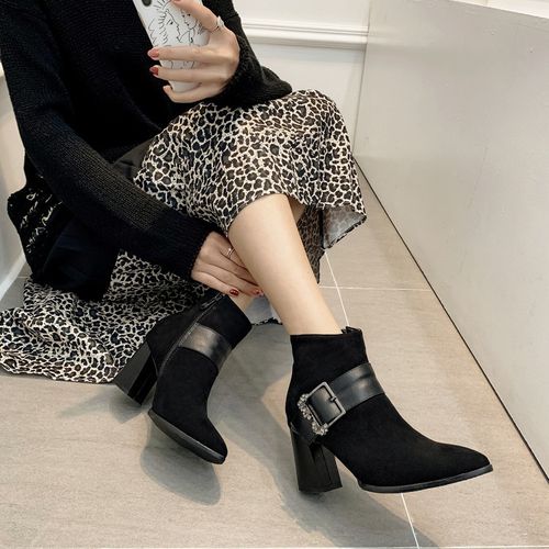 Women Suede Zipper High Heels Short Boots