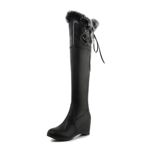 Women Fur Wedges Heeled Tall Boots