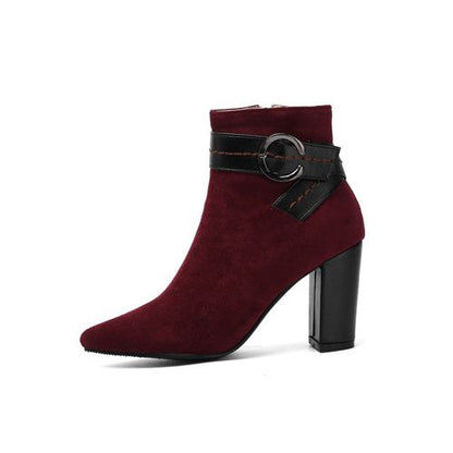 Pointed Toe Buckle Women's High Heeled Ankle Boots