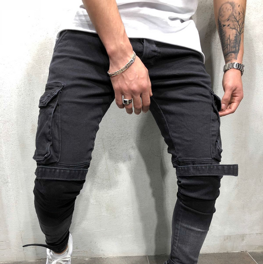 Men's Slim Leg Zipper Worn-out Hole Jeans Pencil Pants