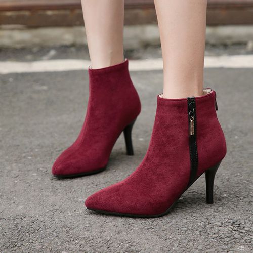 Pointed Toe Zipper Women's High Heeled Ankle Boots