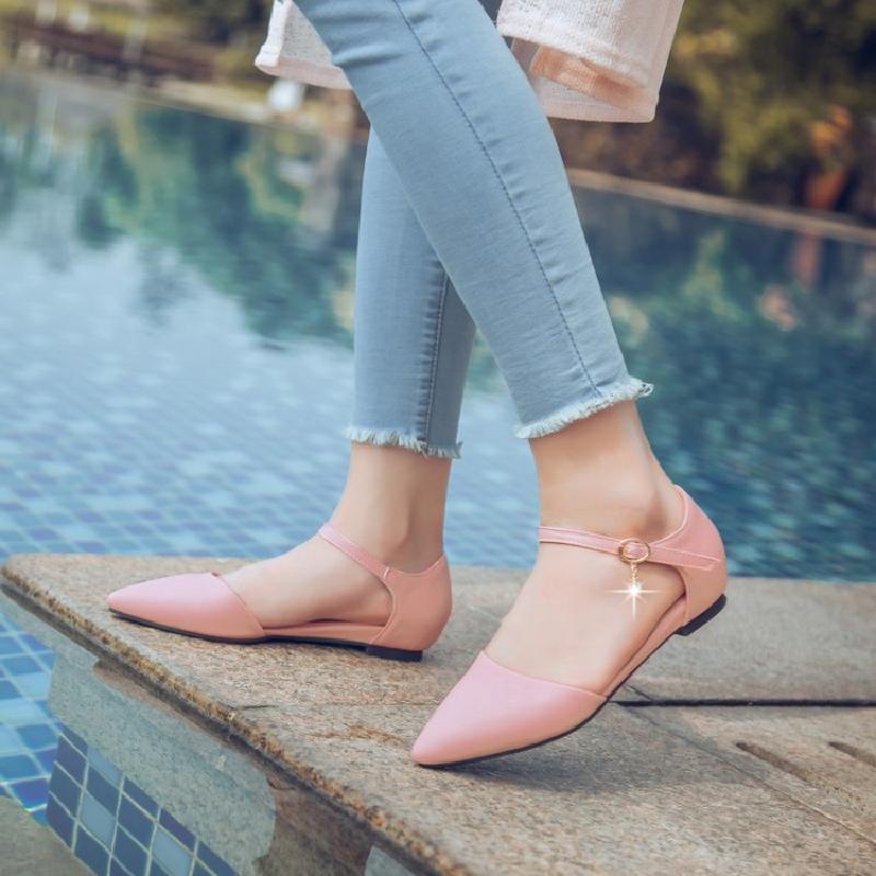 Women Pointed Toe Mary Janes Flat Sandals Shoes 3497