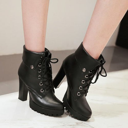 Women's Lace Up High Heels Platform Short Boots