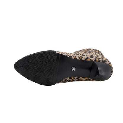 Women Leopard Print High Heels Short Boots